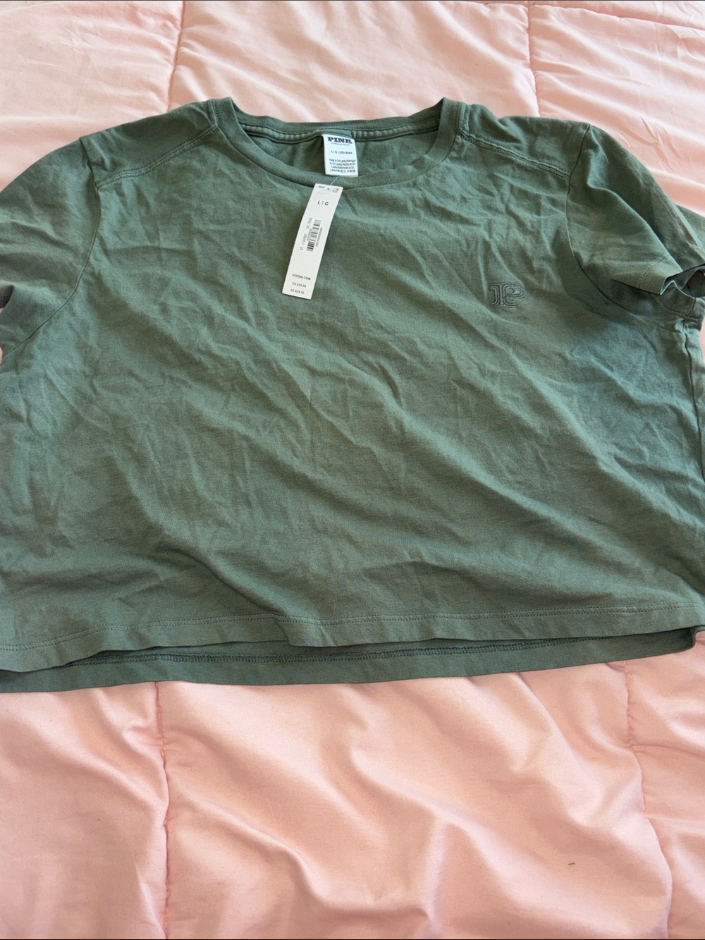 PINK Victoria's Secret Olive Green Cropped Tee